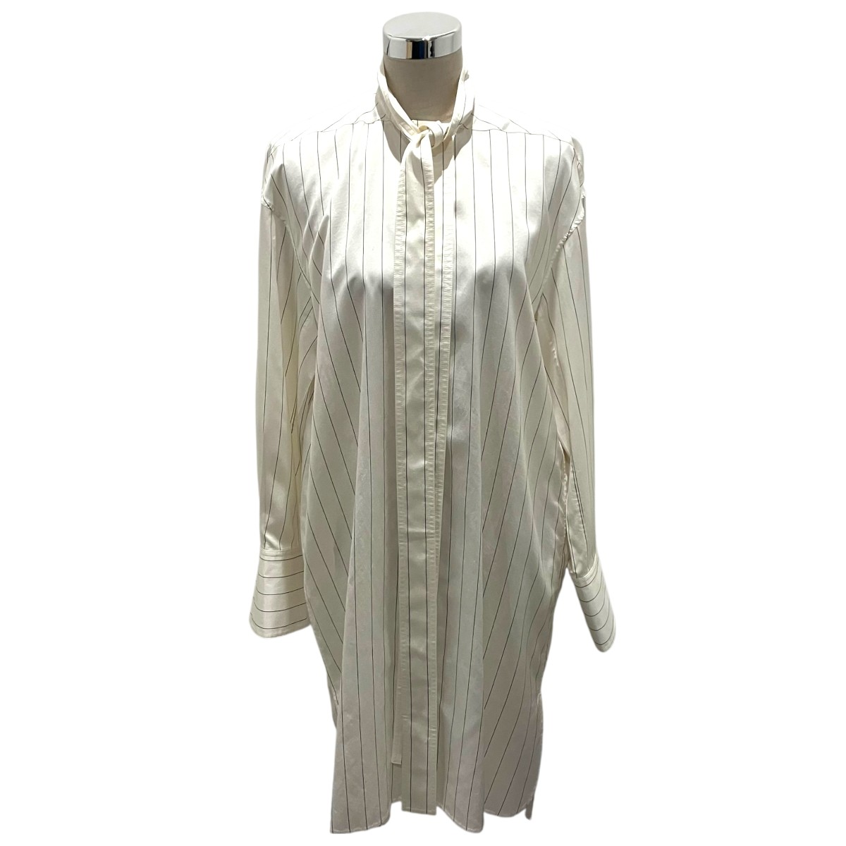 【中古】 CELINE　 ロングボウタイブラウス ホワイト サイズ：40 【020426】（セリーヌ）