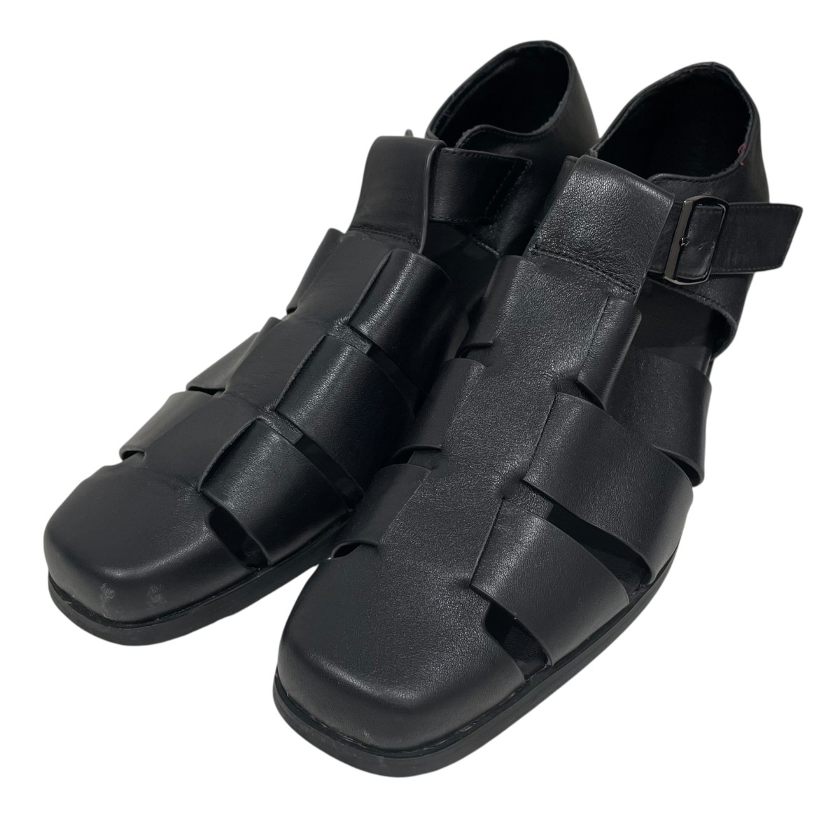【中古】 CALLNE　 リアルレザー スクエアトゥ グルカ ヒールサンダル Real Leather Squaretoe Gluca Heelsandal ブラック サイズ：42 【020426】（カルネ）