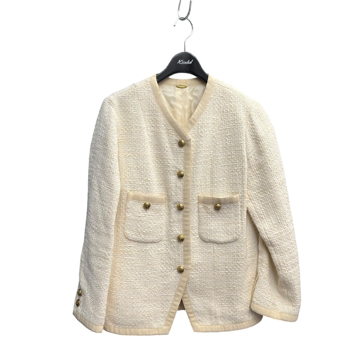 【中古】 MUSE de Deuxieme Classe　 ツイード Vネック ジャケット ノーカラージャケット 22010500405010 アイボリー サイズ：F 【020426】（ミューズ デ ドゥーズィエムクラス）