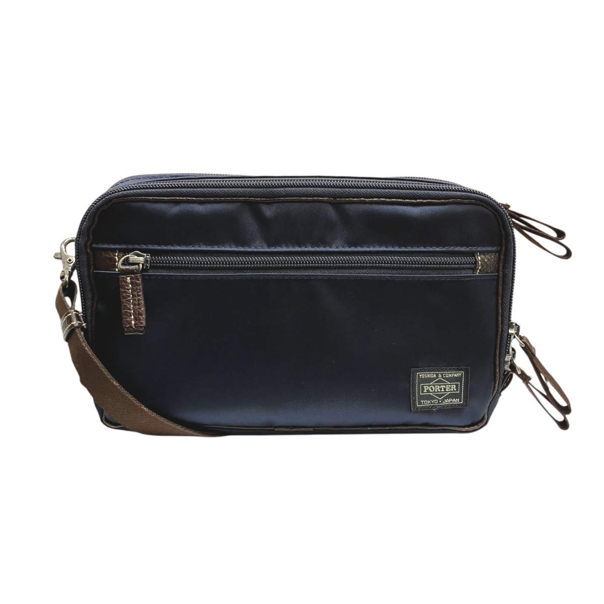 【中古】 PORTER　 ショルダーバッグ 3120 C ネイビー×ブラウン 【030426】（ポーター）