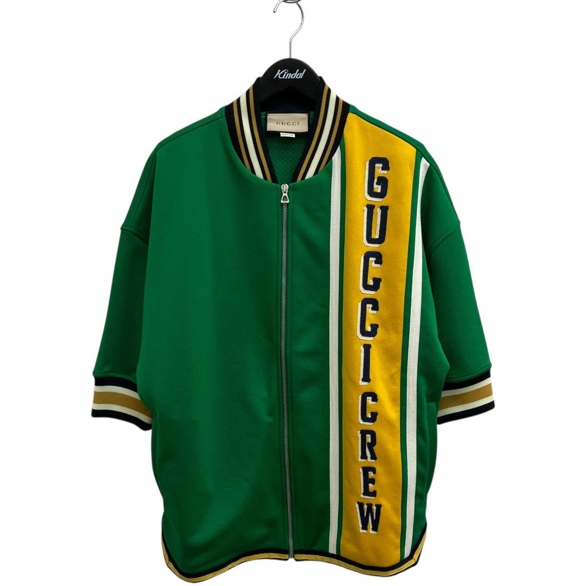 【中古】 GUCCI　 テクニカル フロントロゴ刺繍 半袖ジャージ ジップジャケット 733519 グリーン サイズ：M 【030426】（グッチ）