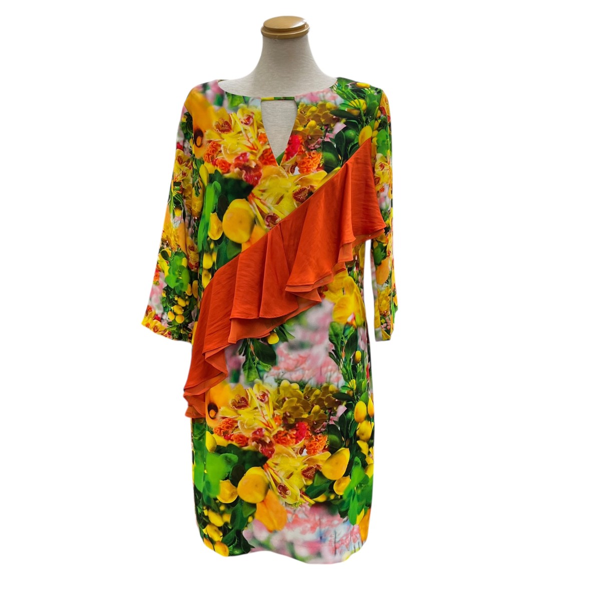 【中古】 mika ninagawa　 フリルワンピース 1701-CA-01 イエロー×オレンジ サイズ：0 【030426】（ミカニナガワ）