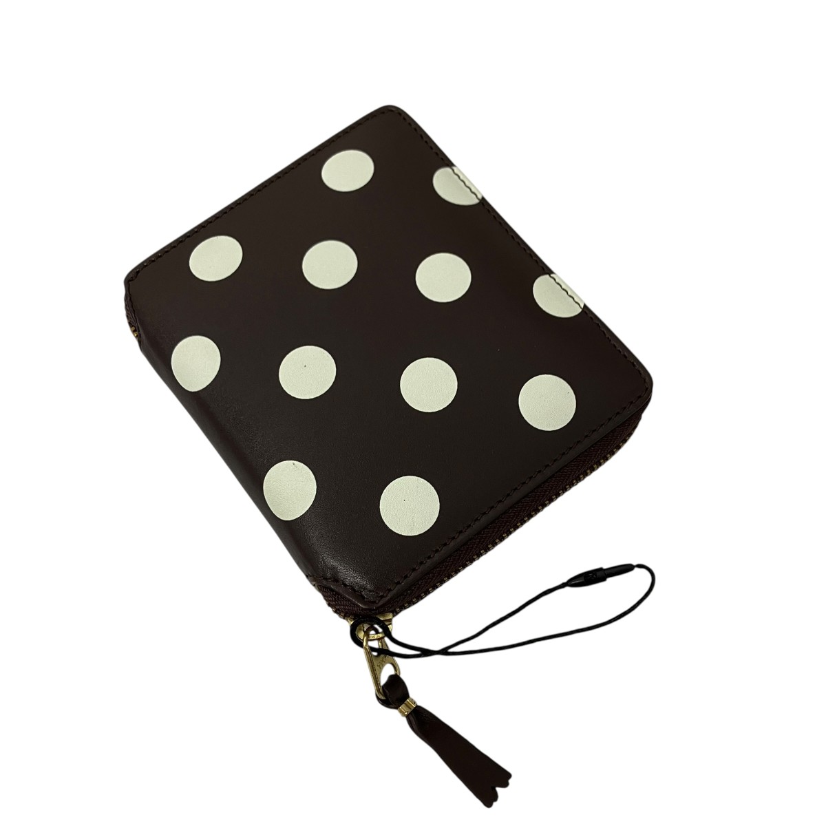 【中古】 COMME des GARCONS　 POLKA DOTS PRINTED FULL ZIP AROUND WALLET 2つ折り財布 ブラウン×ホワイト 【030426】（コムデギャルソン）