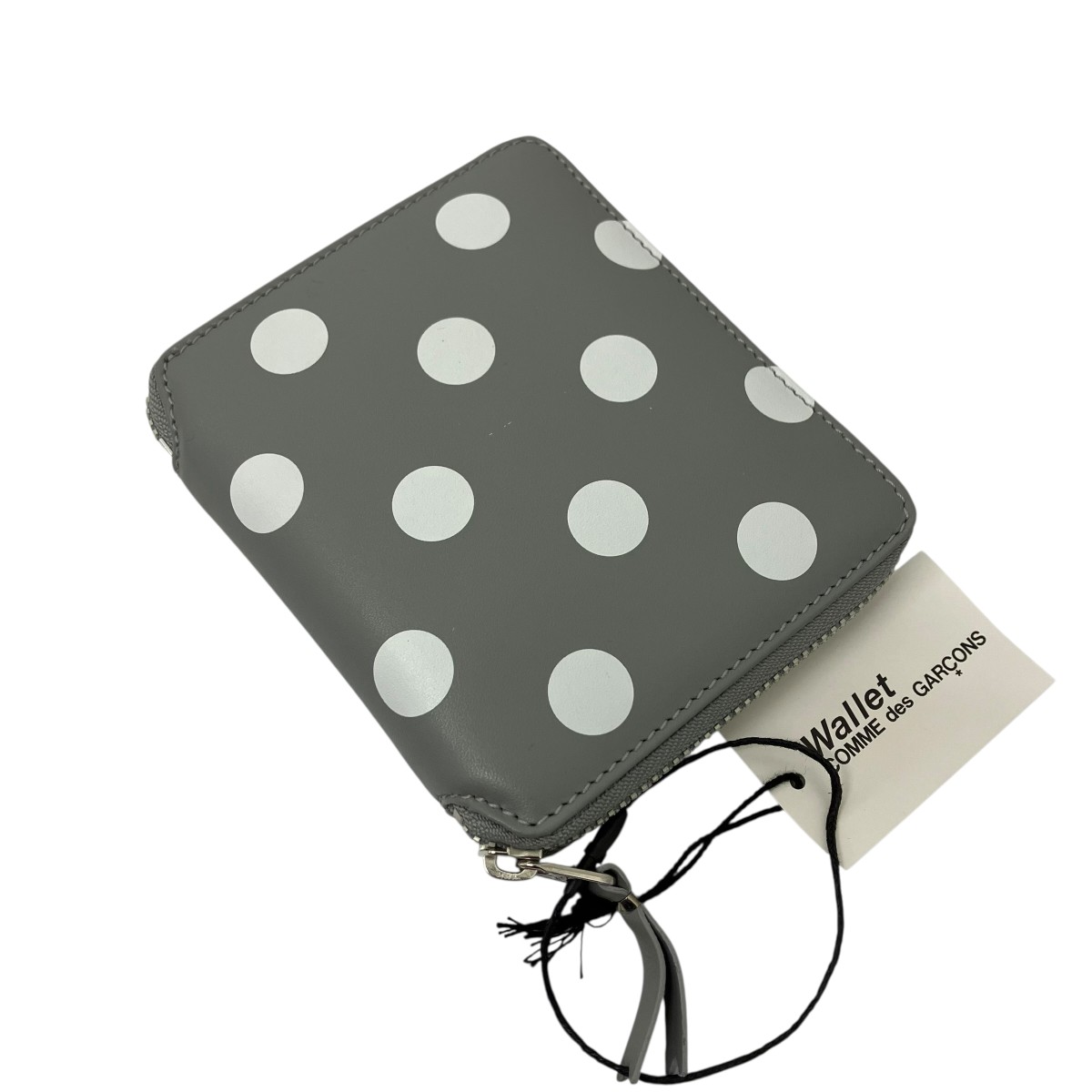【中古】 COMME des GARCONS　 POLKA DOTS PRINTED FULL ZIP AROUND WALLET 2つ折り財布 ライトグレーｘホワイト 【030426】（コムデギャルソン）