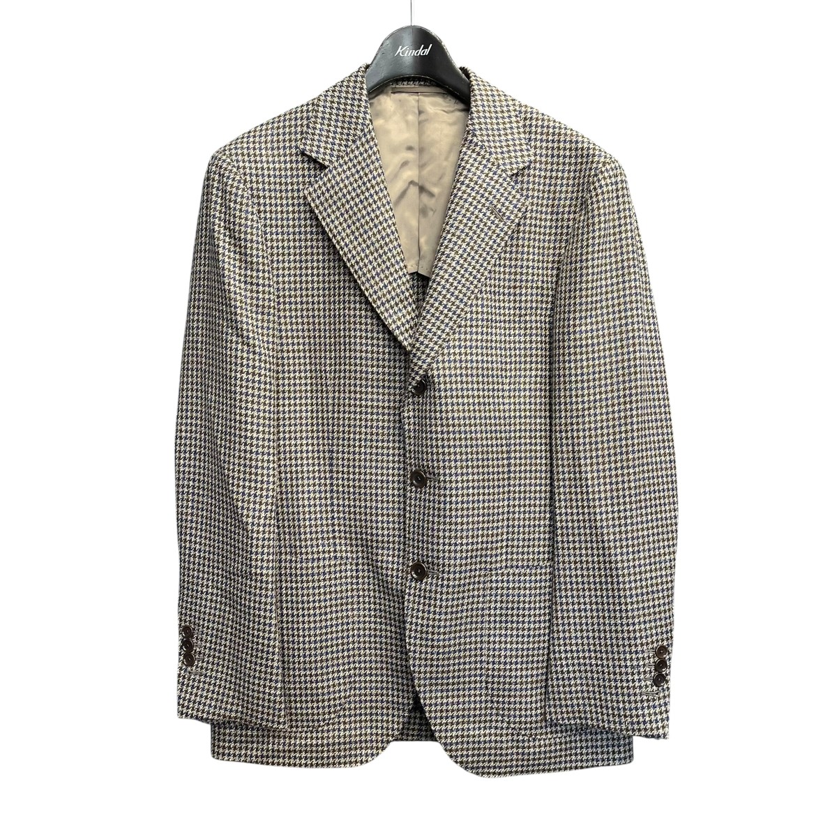 【中古】 BEAMS F　 LORO PIANA FABRIC ウールシルクリネン ハウンドトゥース ジャケット 千鳥格子 テーラードジャケット 21 16 0389 731 ブラウン サイズ：44/8R 【030426】（ビームスエフ）