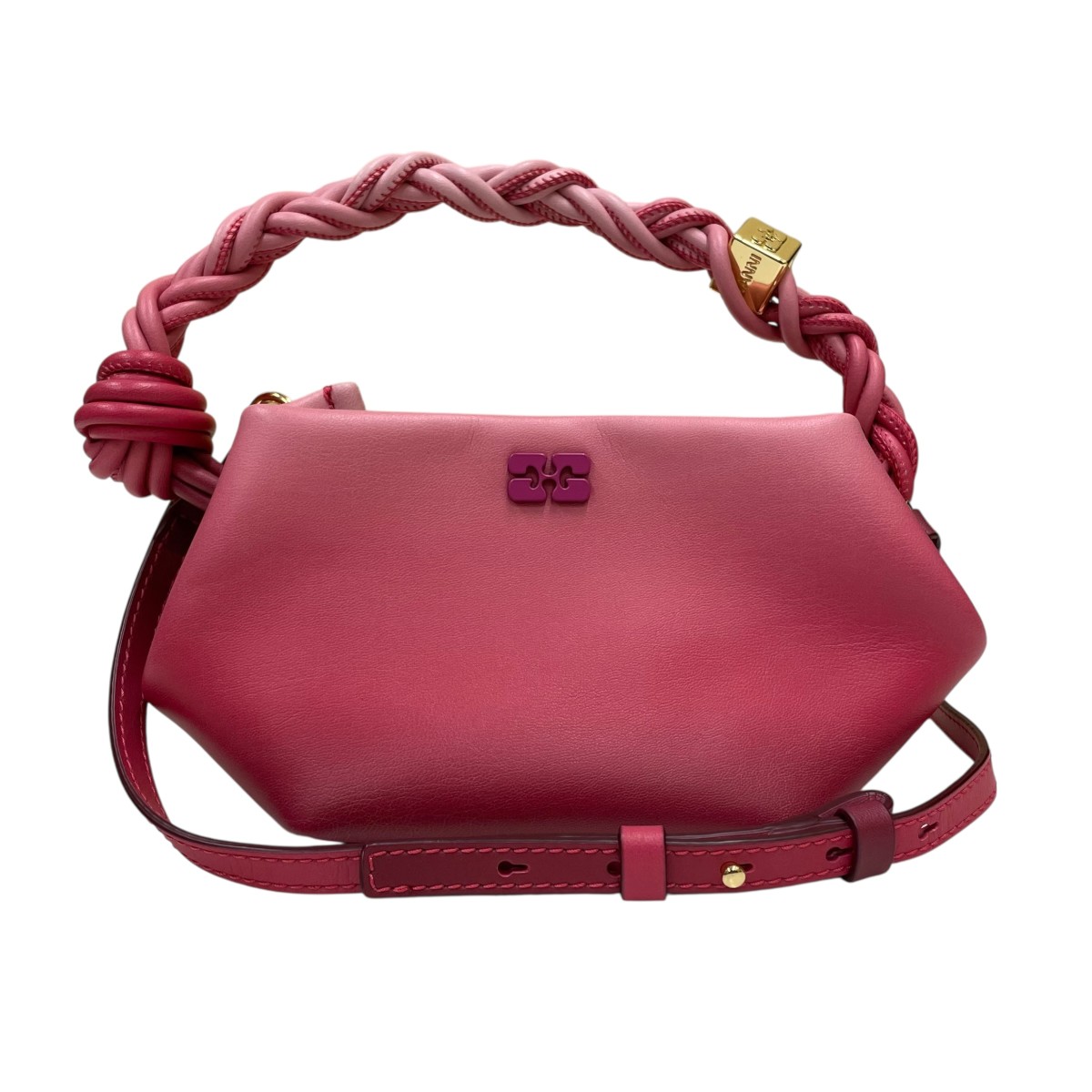 【中古】Ganni Bou Bag Mini バタフライロゴ サイコロ型チャーム付き 2WAYハンドバッグ ショルダーバッグ ピンク サイズ：FREE 【030426】（ガニー）
