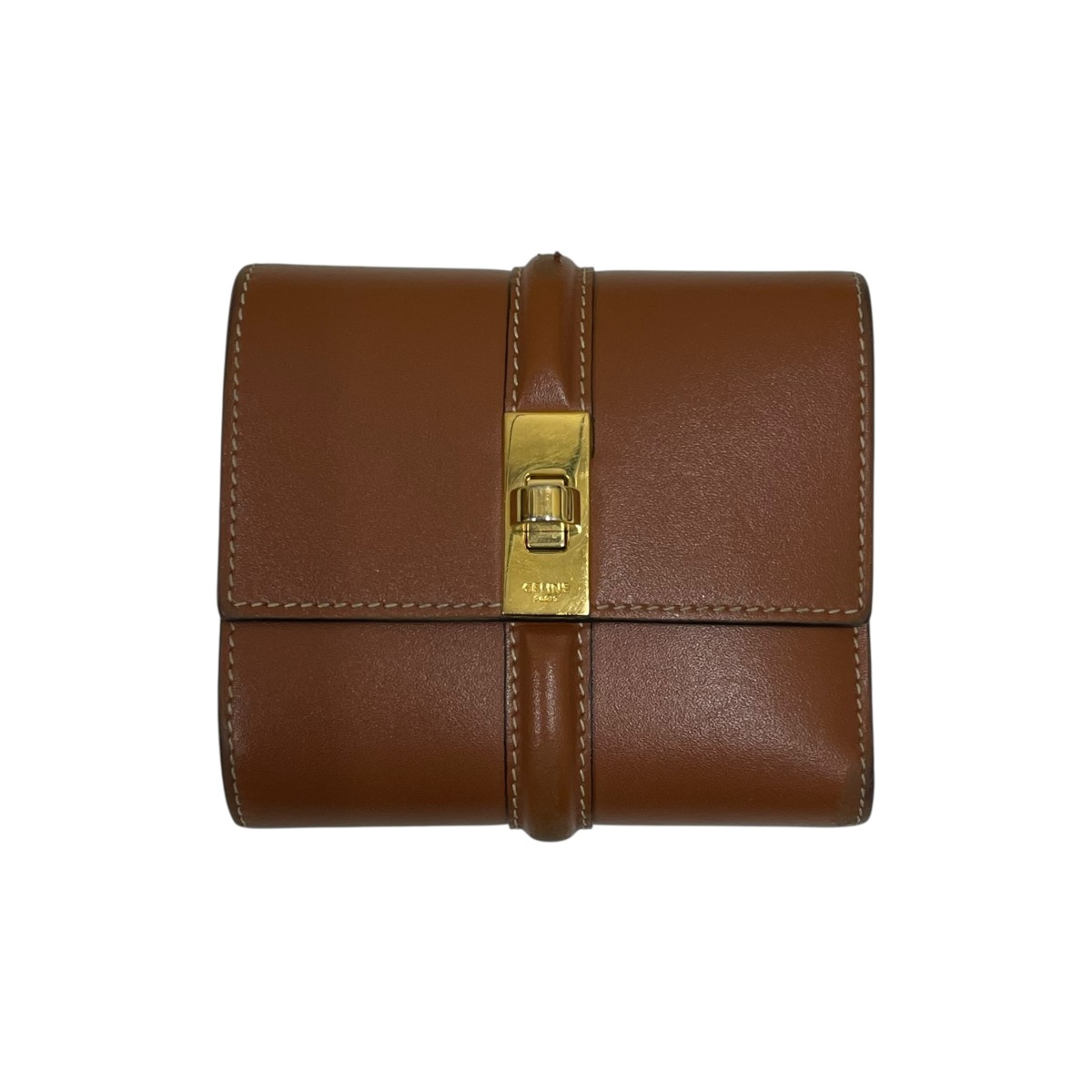 【中古】 CELINE　 スモール トリフォールドウォレット 16 ゴールド ターンロック金具 3つ折り財布 ブラウン サイズ：FREE 【030426】（セリーヌ）