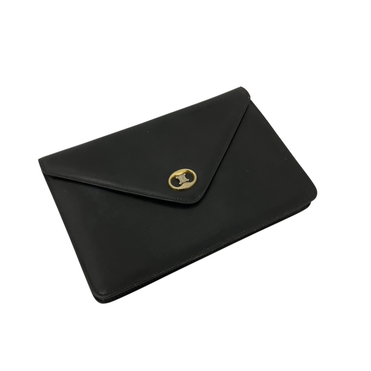 【中古】CELINE VINTAGE TRIOMPHE POCKET NAVY SILVER GOLD クラッチペダル御徒面子 M08 黒いこと 【040426】（セリーヌ）