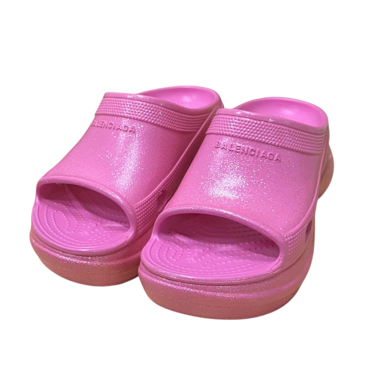 【中古】 BALENCIAGA　 ロゴ ラメ プラットフォーム サンダル ピンク サイズ：36 【040426】（バレンシアガ）