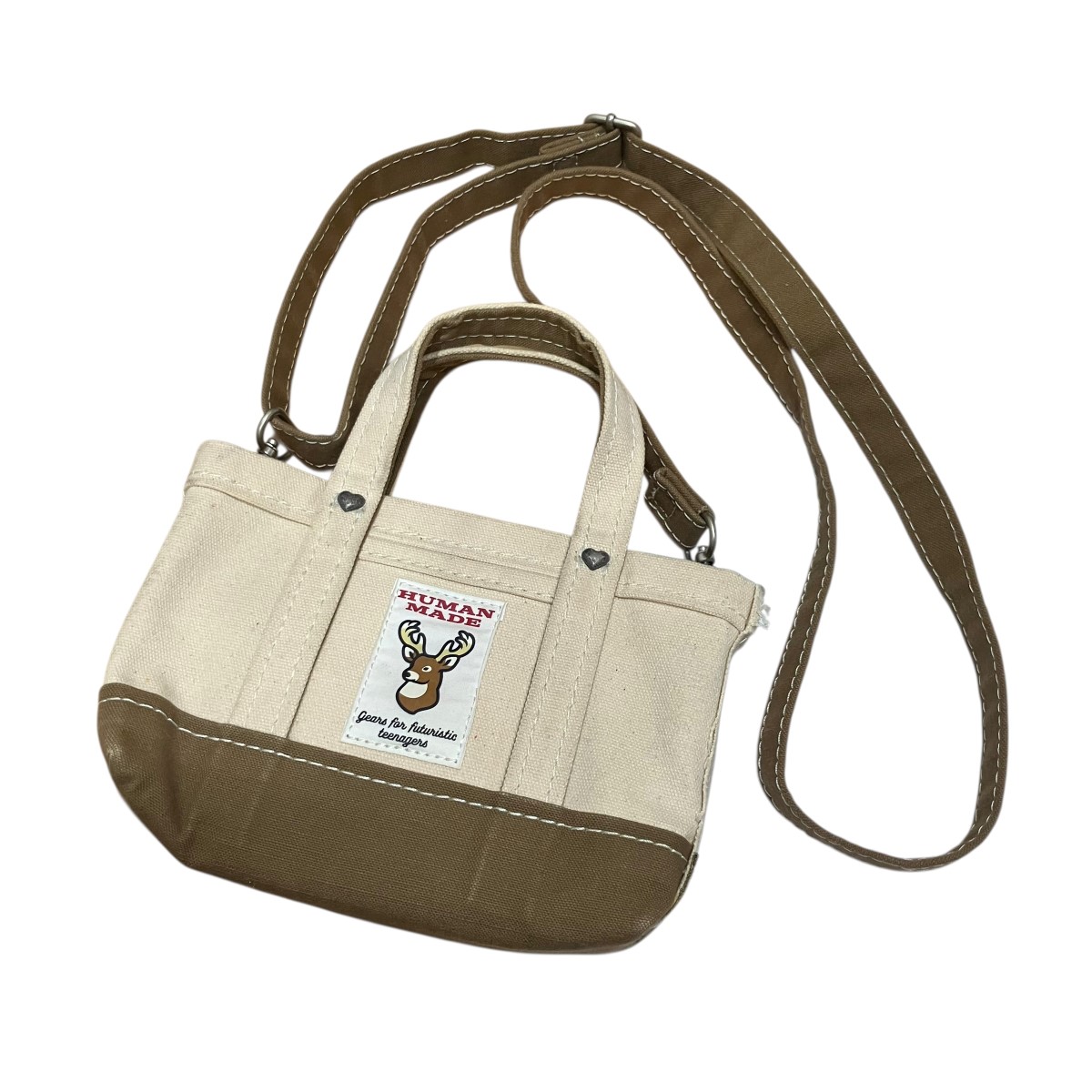 【中古】 HUMAN MADE キャンバスミニトートバッグ ベージュ×キャメル サイズ:- 【040426】(ヒューマンメイド)