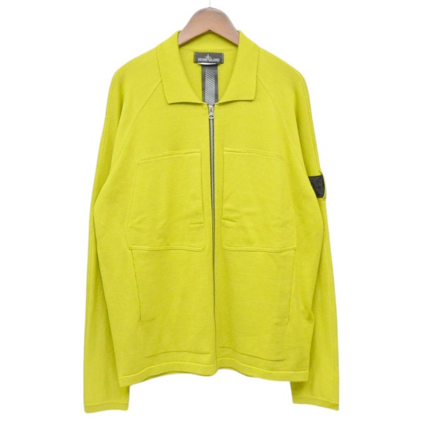 【中古】STONE ISLAND SHADOW PROJECT 2022AW Cashmere Silk Collared Knit Zip-Up カシミヤシルクニットジップアップカーディガン 編み物プルオーバー 77195051S 黄色 大きさ：L 【030426】（石ころ 島 影ぼうし 事業計画）