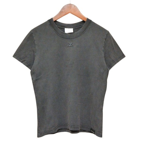 【中古】courreges 2023AW Logo Cotton T-Shirt ロゴタイプ綿織物ティーシャツ 423JTS006JS01109071 薄墨色 大いさ：S 【030426】（クレージュ）