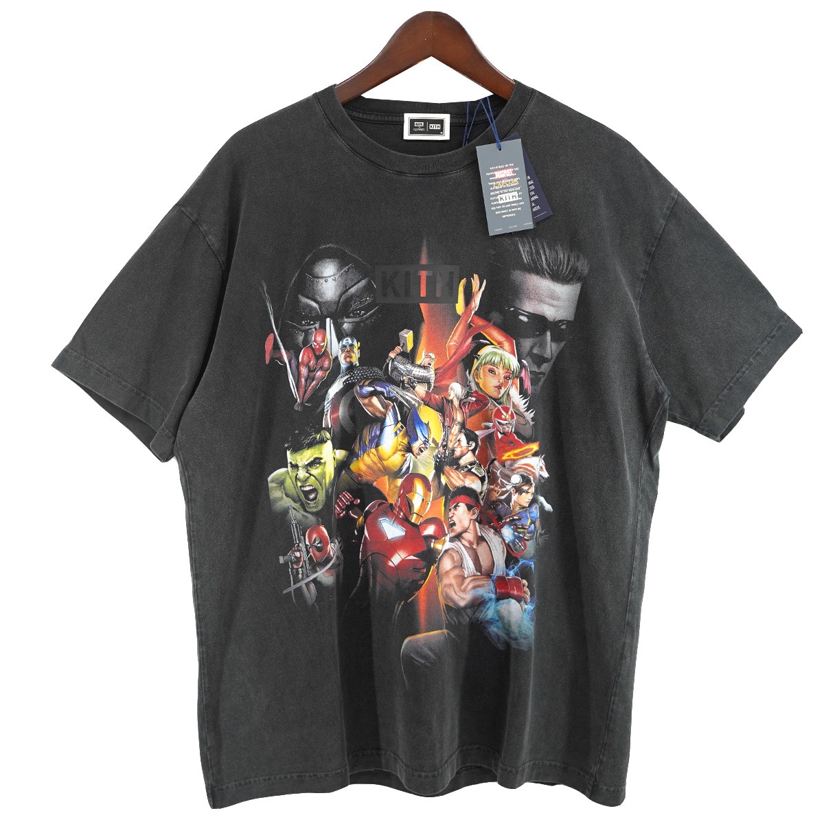 【中古】KITH 25AW Marvel vs． Capcom Ultimate Vintage Tee マーベル バーサス カプコン アルティメット ヴィンテージ 加工 ロゴ Tシャツ ブラックグレー調 サイズ：M 【040426】（キス）