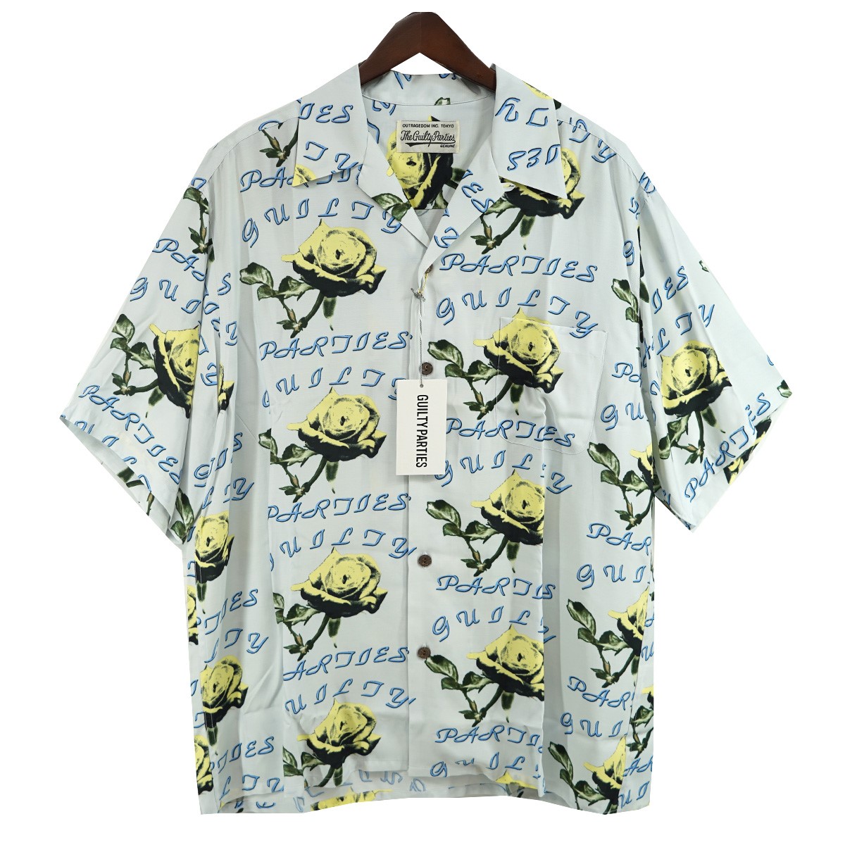 【中古】 WACKO MARIA　 22SS HAWAIIAN SHIRT S／S (TYPE-4) ローズ バラ ハワイアンシャツ アロハ レーヨン オープンカラー 開襟 半袖シャツ グレー サイズ：L 【030426】（ワコマリア）