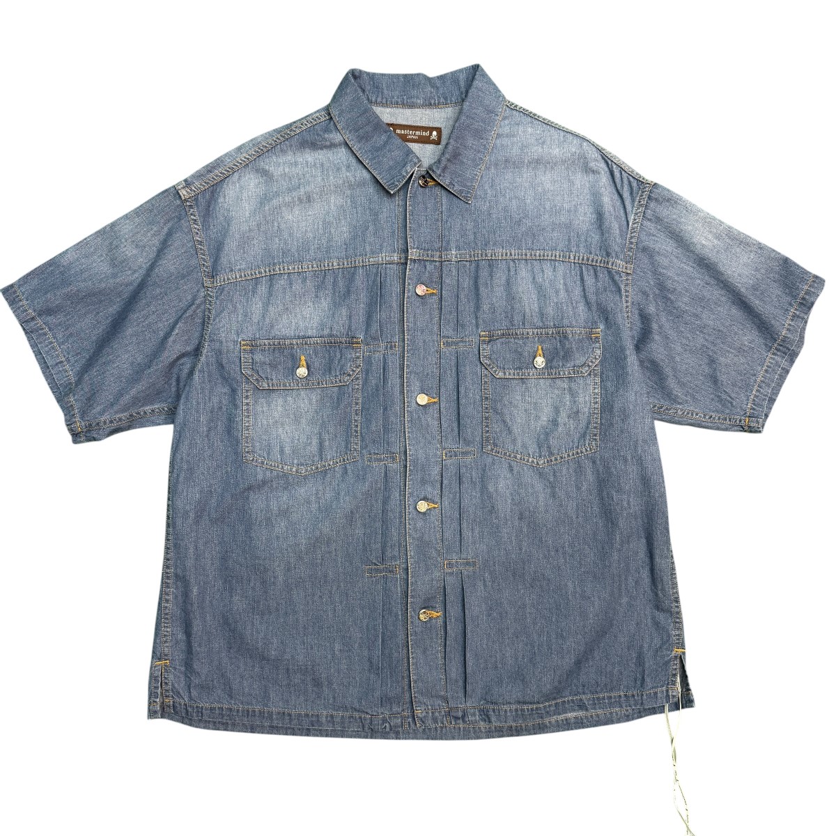 【中古】\u003cBR\u003eMastermind JAPAN\u003cBR\u003e26SS／ MJ SS DENIM SHIRT ／ショートスリーブデニムシャツ ／MJ26EE1-SH016 インディゴ 大きさ：M\u003cBR\u003e【通貨価値思いなおす】