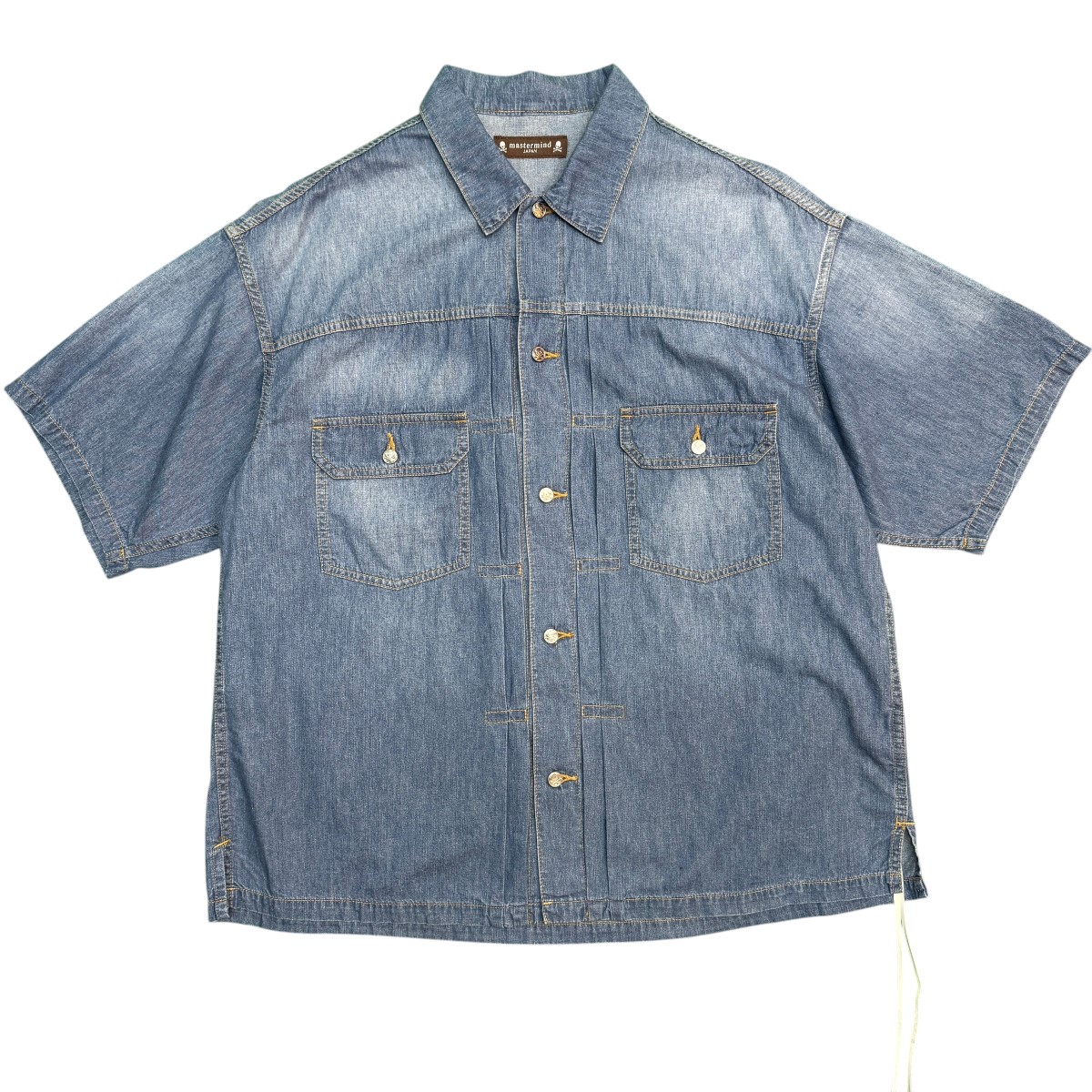 【中古】\u003cBR\u003eMastermind JAPAN\u003cBR\u003e26SS／ MJ SS DENIM SHIRT ／ショートスリーブデニムシャツ ／MJ26EE1-SH016 インディゴ 大きさ：L\u003cBR\u003e【通貨価値思いなおす】