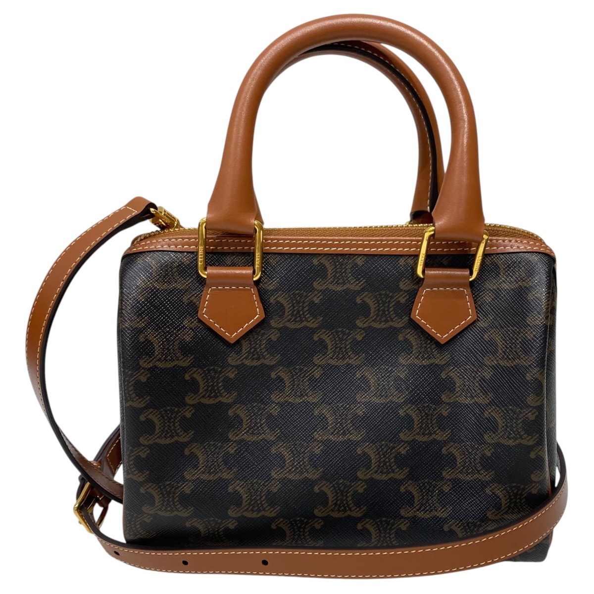 【中古】CELINE キュイル トリオンフ スモール豆の町 赤銅色 【030426】（セリーヌ）
