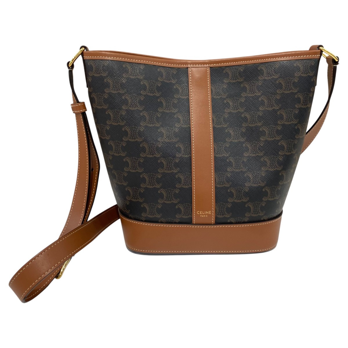 【中古】CELINE トリオンフ スモールバケットショルダーバッグ 赤銅色 【030426】（セリーヌ）