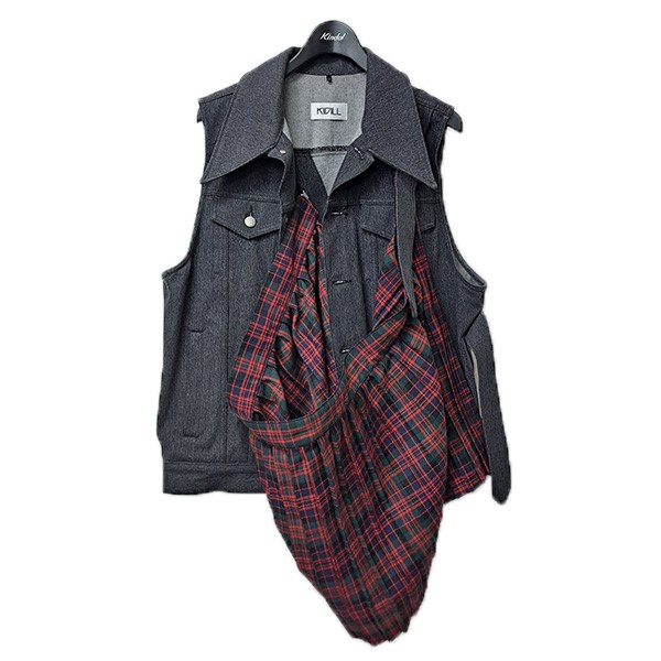 【中古】KIDILL26SS SLEEVELESS PLEATS SKIRT DENIM JACKET プリーツスカートドッキングデニムベスト KL1068 ブラック&times;レッド サイズ：44【価格見直し】｜ブランド古着のカインドオル 55,550円