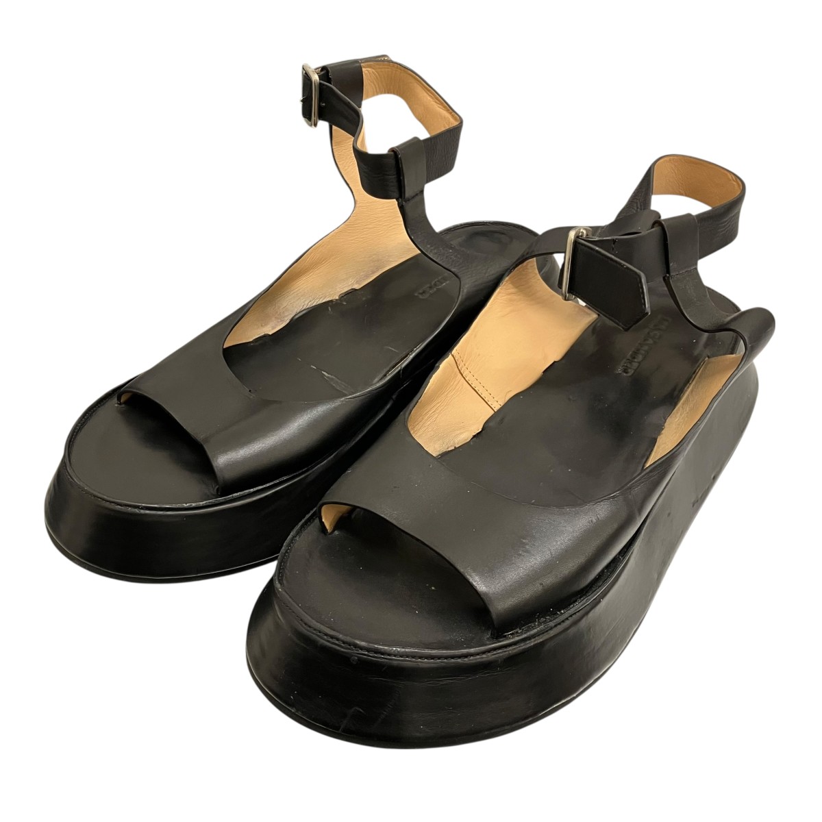 【中古】JIL SANDER レザーストラッププラットフォームサンダル ブラック サイズ：37 【050426】（ジルサンダー）