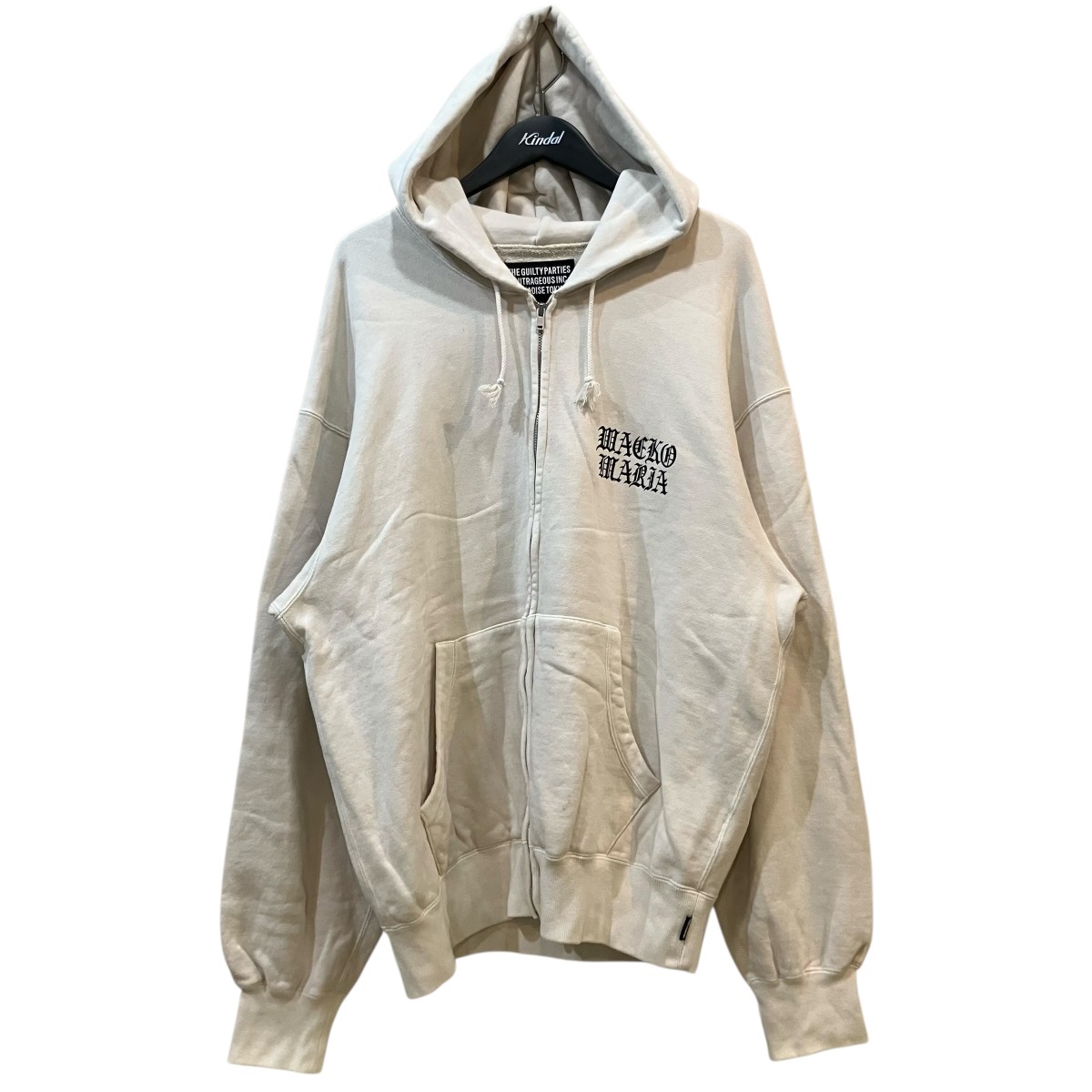 【中古】 WACKO MARIA×DEATH ROW RECORDS 「WASHED MIDDLE WEIGHT FULL ZIP HOODED SWEAT SHIRT」 ジップパーカー オフホワイト サイズ:XL 【060426】(ワコマリア×デス ロウ レコード)