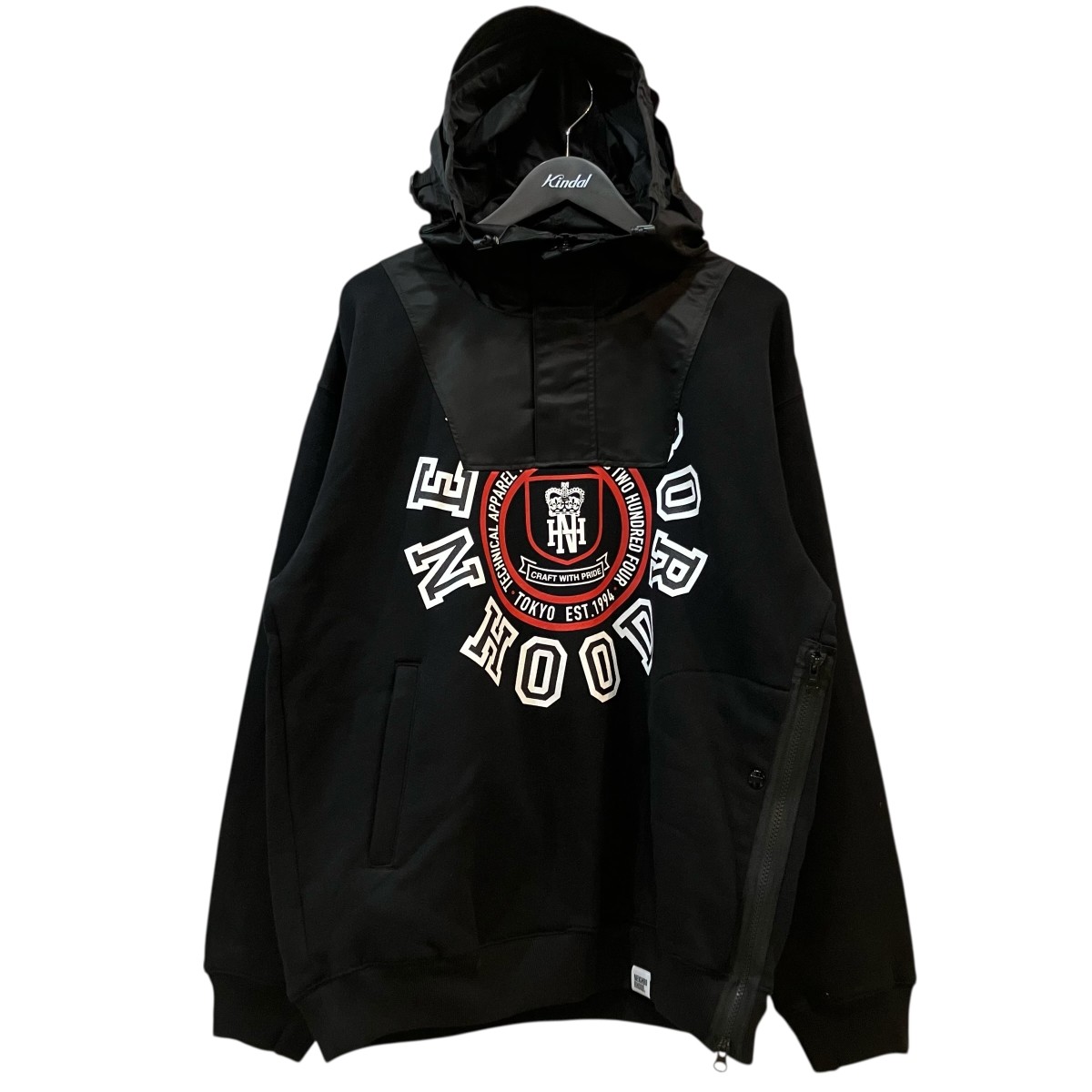 【中古】NEIGHBORHOOD「Combination Sweat Hoodie」 ナイロン切替プルオーバーパーカー 252FPNH CSM03 ブラック サイズ：L【価格見直し】｜ブランド古着のカインドオル 22,358円