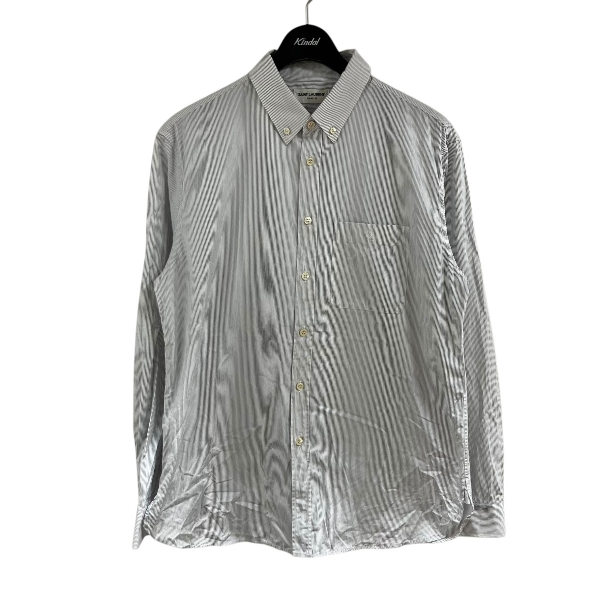 【中古】 Saint Laurent Paris　 YSLロゴエンブロイダリーストライプシャツ ホワイト×スカイブルー サイズ：39 【060426】（サンローランパリ）
