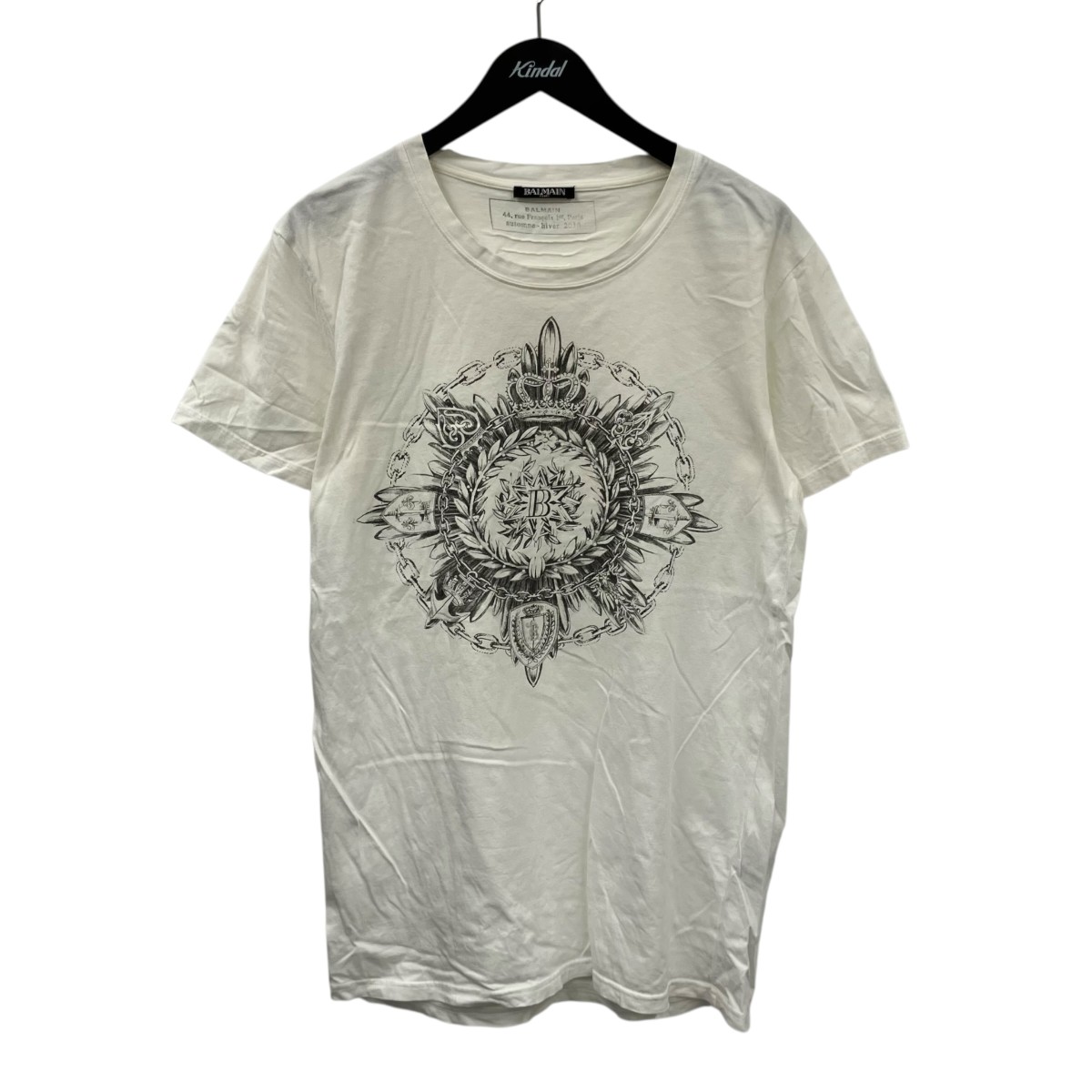 【中古】 BALMAIN　 プリントTシャツ W6HJ601I006 ホワイト サイズ：S 【070426】（バルマン）