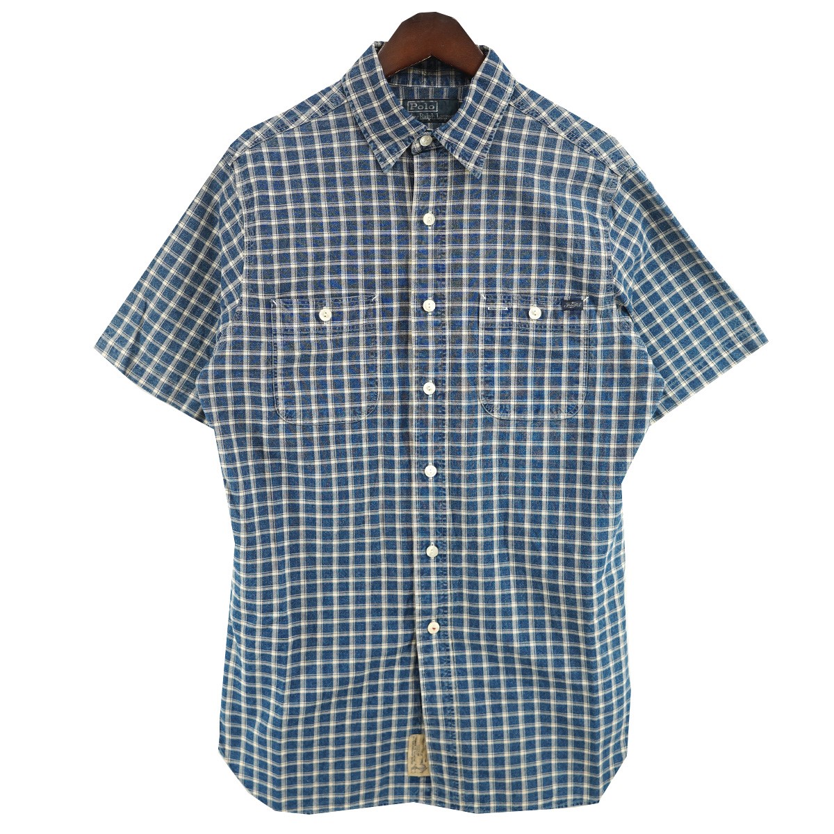 【中古】 POLO RALPH LAUREN　 S／S Indigo Plaid Check Shirts 半袖 チェック シャツ ブルー サイズ：S 【060426】（ポロラルフローレン）