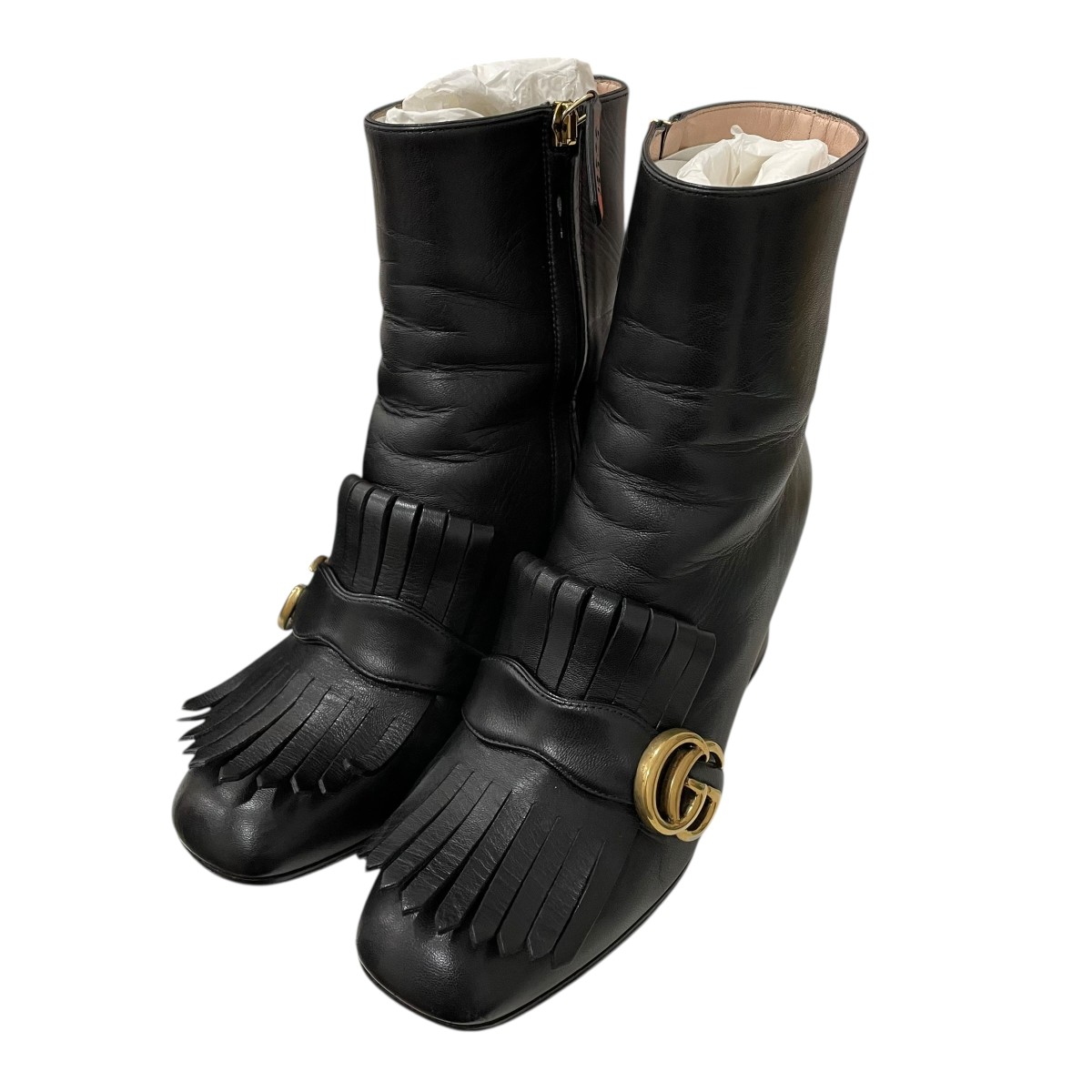 【中古】GUCCI GGマーモント タッセルジップアップブーツ 408210 黒いこと 大きさ：37 【080426】（グッチ）