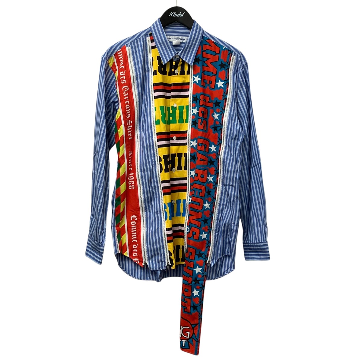 【中古】COMME des GARCONS SHIRT yarn dyed cotton stripe x cotton poplin print プルオーバー FP-B012 マルチ色合い 大きさ：M 【080426】（コムデギャルソンシャツ）