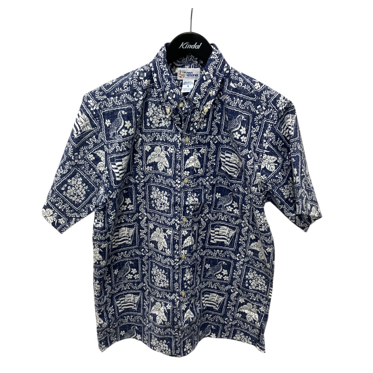 【中古】 reyn spooner　 90s ビキニタグ 水着タグ アロハシャツ ネイビー サイズ：S 【080426】（レインスプーナー）