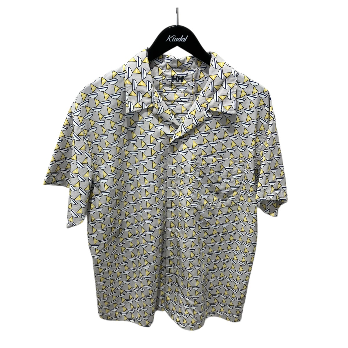 【中古】 mina perhonen×HELLY HANSEN　 バスクシャツ 半袖シャツ HH42405MP グレー×イエロー サイズ：M 【080426】（ミナペルホネン×ヘリーハンセン）