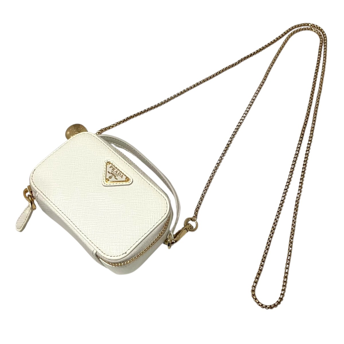 【中古】PRADA 【サフィアーノトライアングル】 2WAYショルダーバッグ 1NR025 白いこと 【080426】（プラダ）