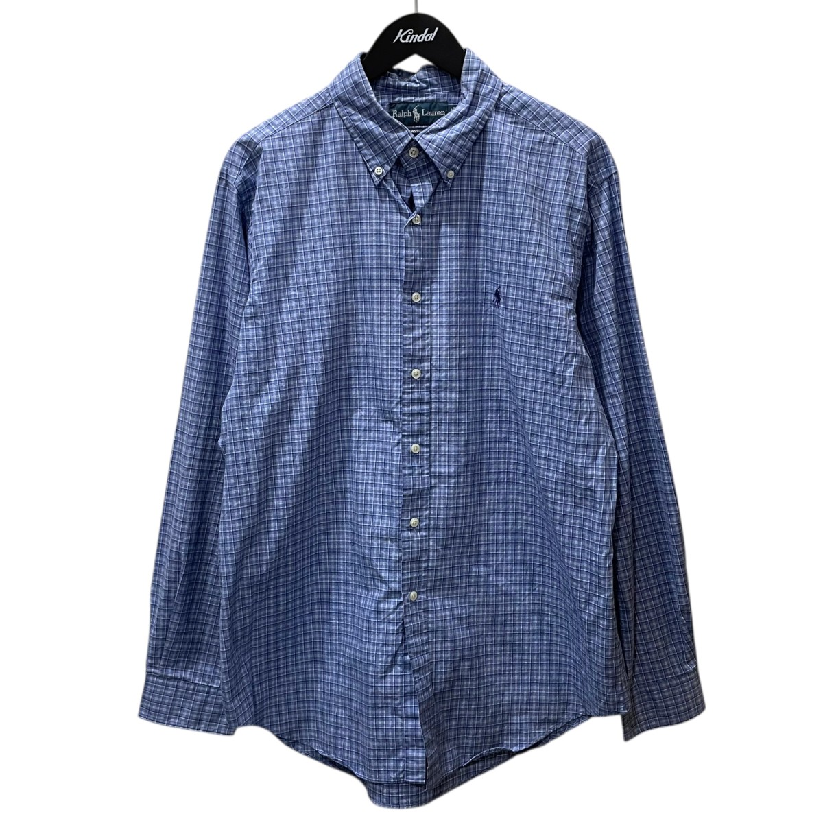【中古】 POLO RALPH LAUREN　 チェック柄ボタンダウン長袖シャツ CLASSIC FIT クラシックフィット ブルー・ネイビー・ホワイト サイズ：L 【080426】（ポロラルフローレン）
