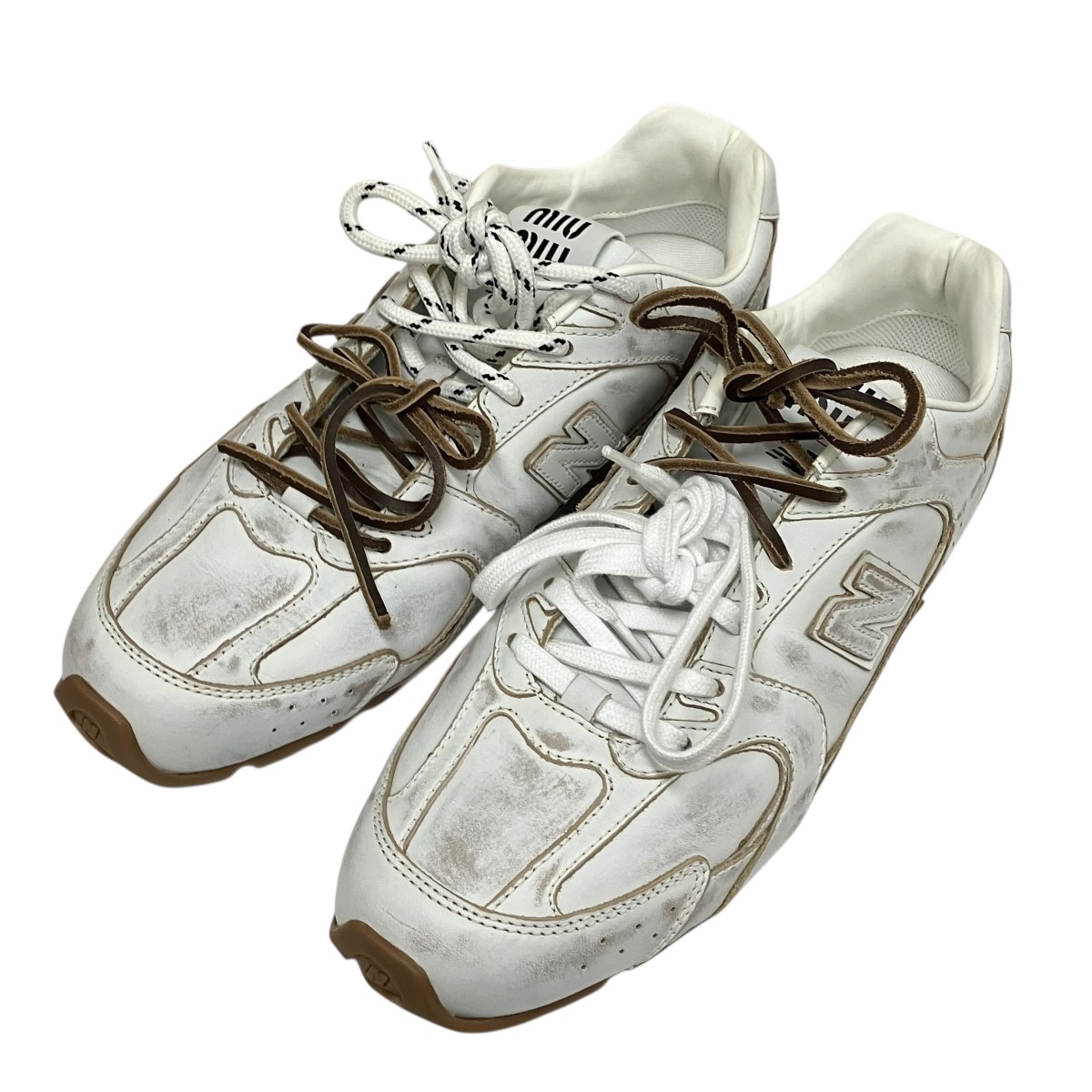 【中古】 MIU MIU×NEW BALANCE　 530 SL レザーロゴローカットスニーカー ホワイト サイズ：41 【080426】（ミュウミュウ×ニューバランス）