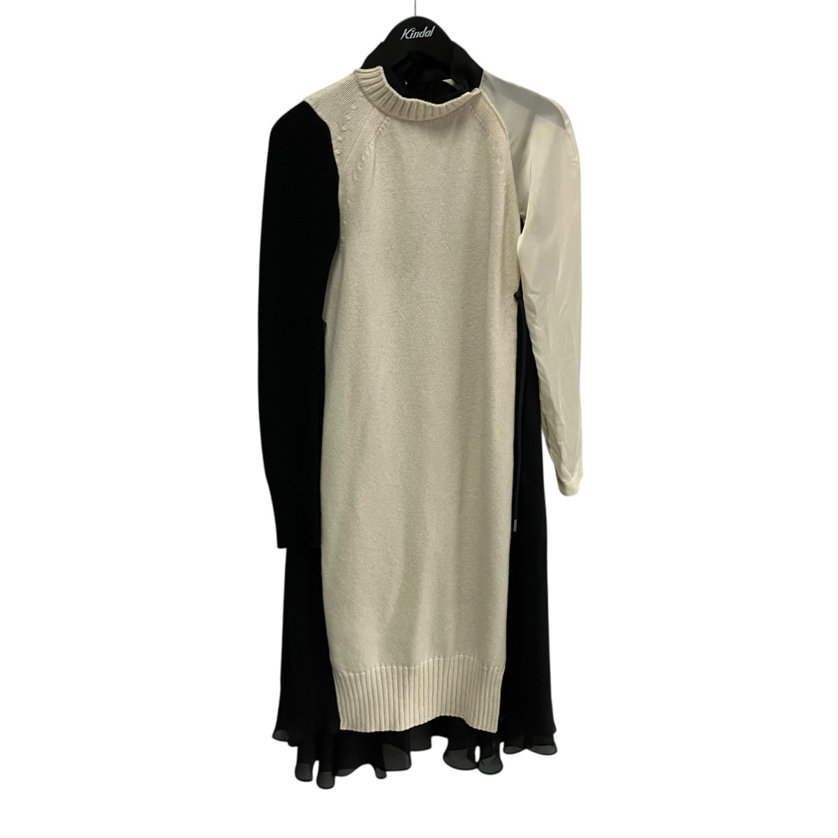 【中古】 sacai　 WOMEN Wool Knit x Satin Dress ドレス 21-05829 アイボリー×ブラック サイズ：1 【090426】（サカイ）