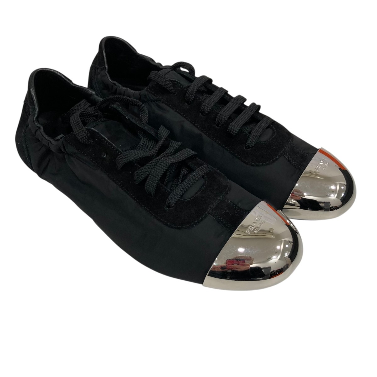 【中古】PRADA Re-Nylon xスエードクロス エラスティックスニーカー ローカットスニーカー 990 黒いこと 大きさ：36 【090426】（プラダ）