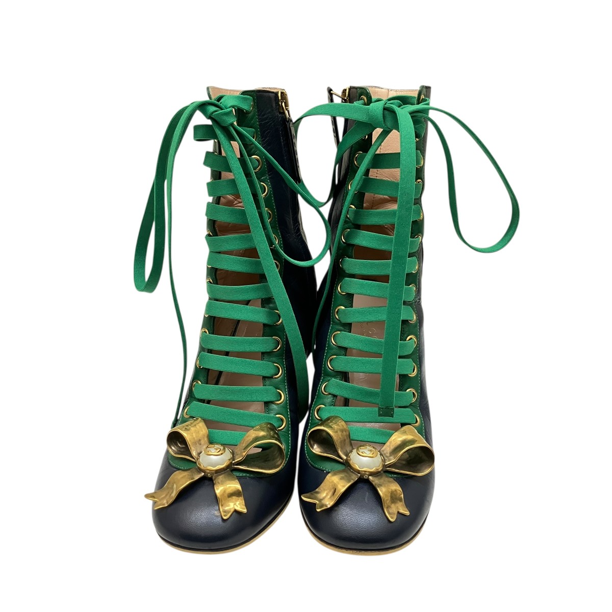 【中古】GUCCI 花柄刺しゅう レースアップブーツ 426714 米国海軍×緑であること 大きさ：35 【090426】（グッチ）