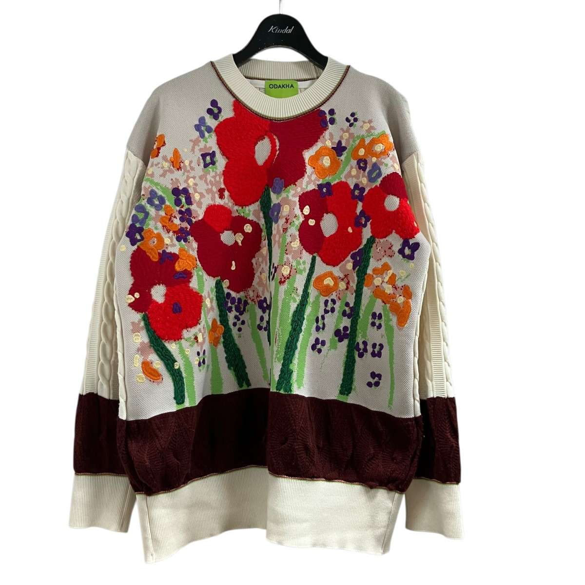 【中古】 ODAKHA　 花柄ニットセーター アイボリー×レッド サイズ：Free 【090426】（オダカ）