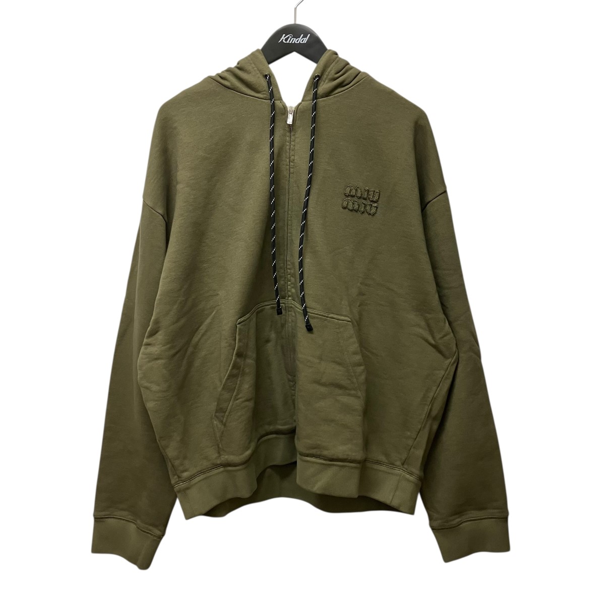 【中古】 MIU MIU　 25SS Garment-dyed hoodie jacket フーデッドジップアップパーカー MJLA45 オリーブ サイズ：S 【090426】（ミュウミュウ）