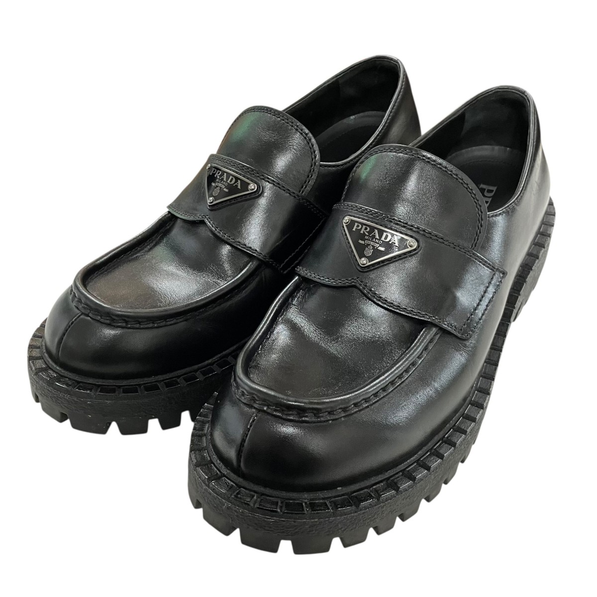 【中古】 PRADA　 チョコレートブラッスドレザーローファー ブラック サイズ：7 【090426】（プラダ）