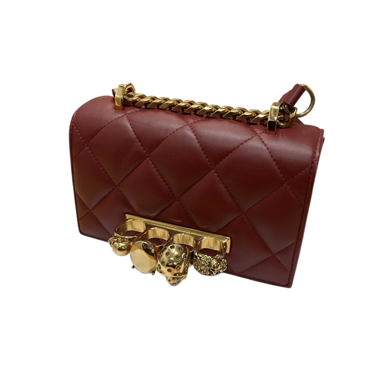 【中古】ALEXANDER McQUEEN ジュエルド サッチェル ショルダーバッグ バーガンディー 大きさ：- 【100426】（アレキサンダーマックイーン）