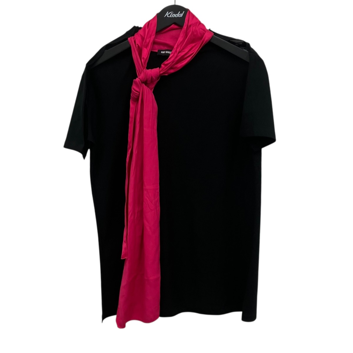 【中古】 RAF SIMONS　 CLUBBERS PRINT SHIRT STYLE SCARF グラフィックスカーフ ブラック×ピンク サイズ：M 【110426】（ラフシモンズ）