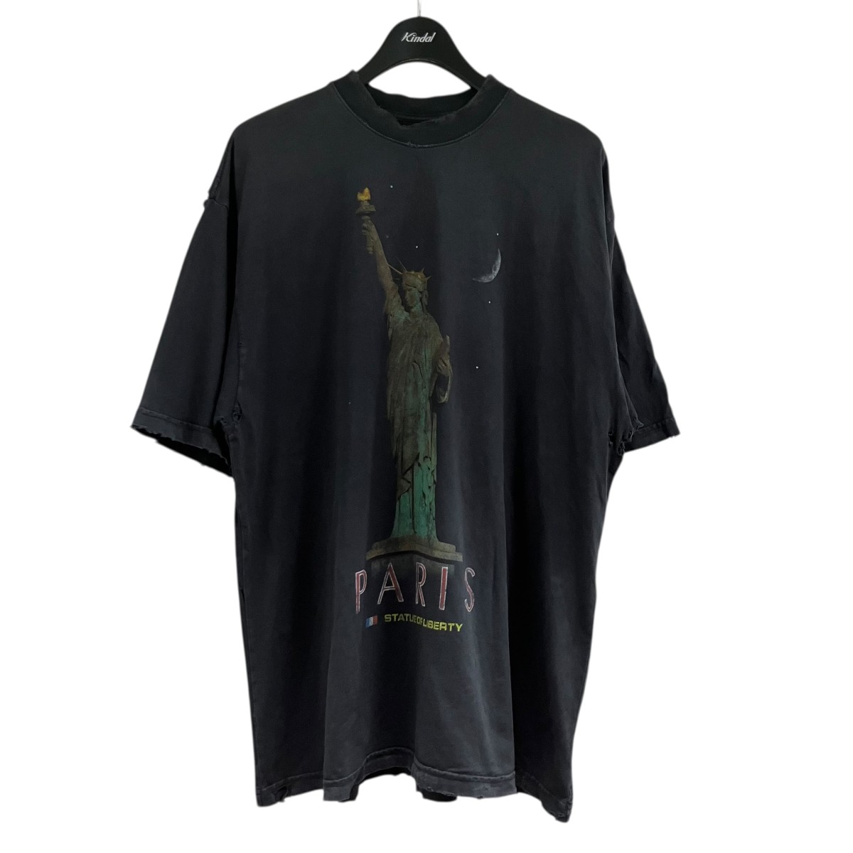【中古】 BALENCIAGA　 ヴィンテージ加工自由の女神プリント半袖Tシャツ ブラック サイズ：S 【110426】（バレンシアガ）