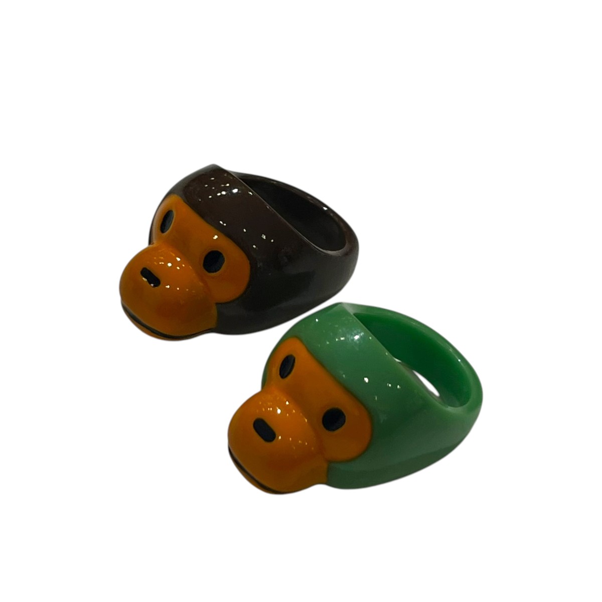 【中古】 A BATHING APE　 2つセット リング BAPY MILO RING SET ブラウン・グリーン サイズ：18号 【110426】（アベイシングエイプ）