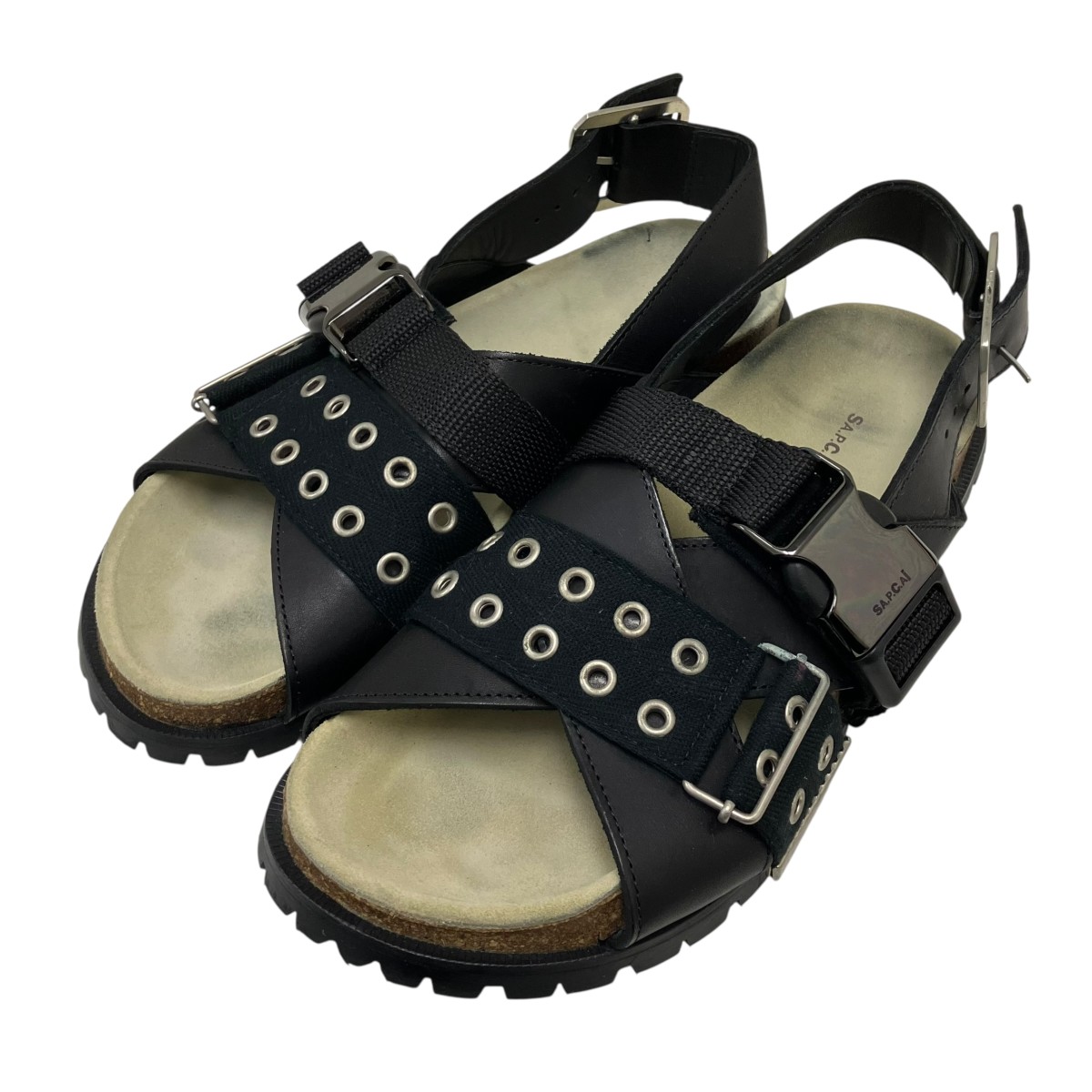 【中古】sacai×A．P．C． 胴締めサンダル 黒いこと 大きさ：38 【120426】（サカイ×アーペーセー）
