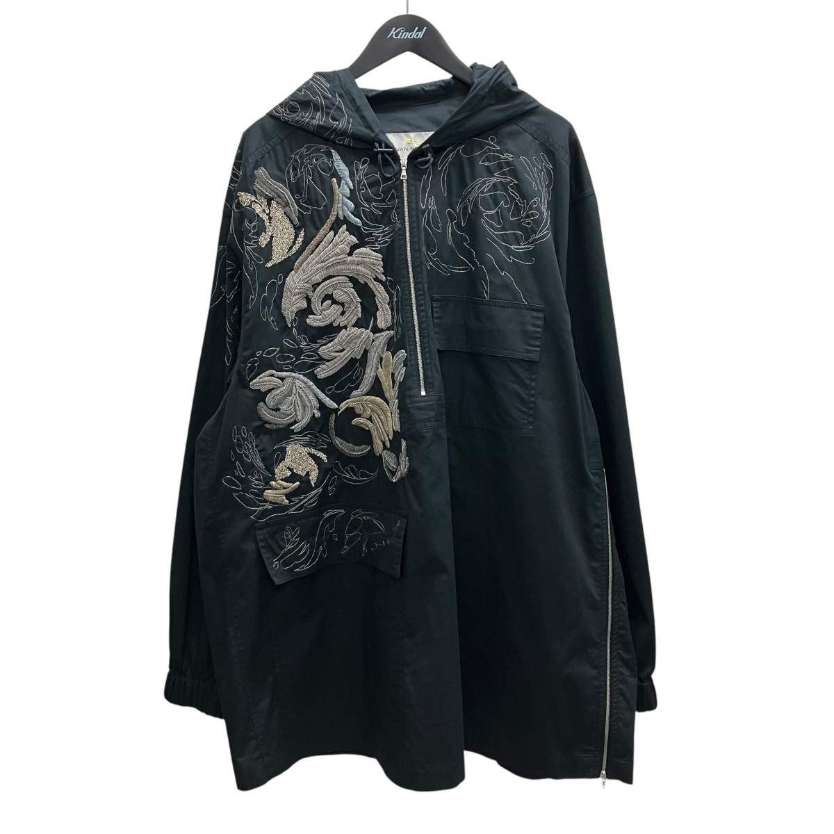 【中古】 DRIES VAN NOTEN　 25SS VOAZ SHORT EMB 1147 M．W．AJACKET 刺繍ハーフジップジャケット ブラック サイズ：M 【120426】（ドリスヴァンノッテン）