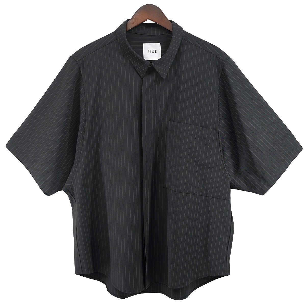 【中古】 Sise　 21SS STRIPE POCKET SHIRT ストライプ ポケット オーバーサイズ 半袖シャツ ブラック サイズ：1 【120426】（シセ）