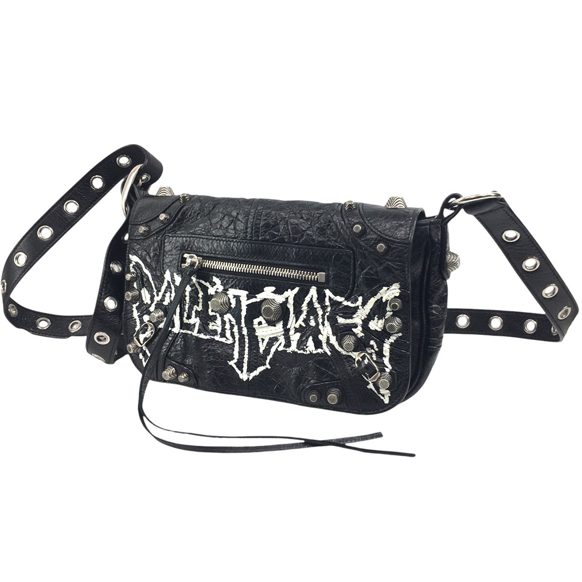 【中古】\u003cBR\u003eBALENCIAGA\u003cBR\u003eLe Cagole XS Flap Bag DIY Metal 金属元素 ロゴタイプ ル カゴール XS 下げ翼御徒面子 なめし革 肩部 スタッズ 鞄 黒いこと\u003cBR\u003e【通貨価値思いなおす】